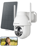 COCOCAM Solar Camera Outdoor Wireless, 2K PTZ Security Cameras 2.4GHz Wi-Fi, CCTV Surveillance Camera for Home Security, AI Motion Detection/Color Night Vision/2-Way Audio, IP66, SD/Cloud (White)