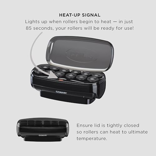 Conair Ceramic 1 1/2-inch Hot Rollers, Super Clips Included, Create Big Bouncy Curls, Black - Amazon Exclusive