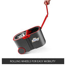 360° Spin Mop Bucket Set Rotating Mop 4 Microfiber Mop Heads Bucket with Wheels Dark Grey & Red Rotating Wet Dry Cleaning Tools