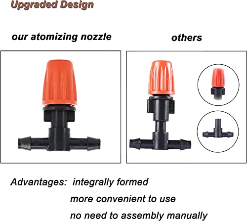 Yulaiyoen Three-Way Atomizing Nozzle 1/4 Inch, 50 Pcs Adjustable Micro Spray Irrigation Emitters, Drip Irrigation Parts Accessories for Patio Lawn Greenhouse Vegetable Irrigation Supplies