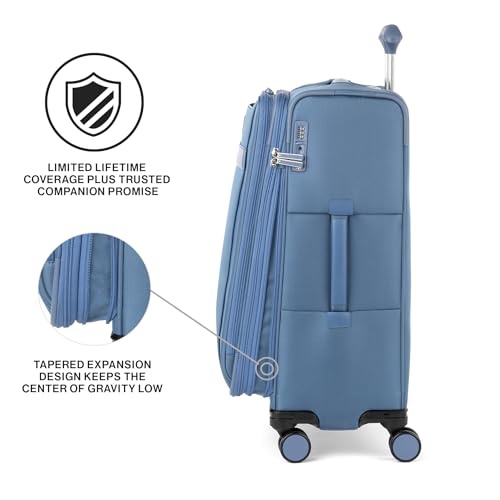 Travelpro VersaPack+ Lightweight Softside Expandable Checked Luggage, 8 Spinner Suitcase, TSA Lock, Men and Women, Checked Medium 25-Inch, Elemental Blue, Elemental Blue, Checked Medium 25-Inch,