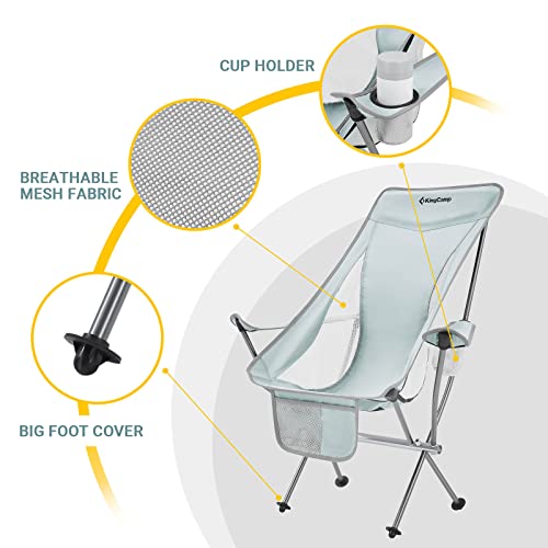 KingCamp Ultralight High Back Folding Camping Chairs Adults with Armrest, Upgrade All-Aluminum Alloy Bracket, 2 Pack Lightweight Camping Chair Camp Compact Portable Outdoors with Carry Bag