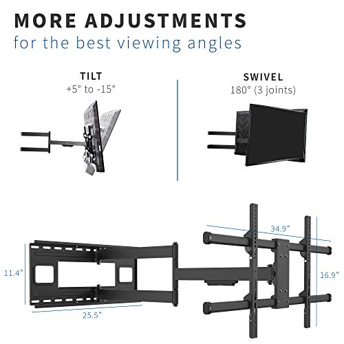 VIVO Extra Long 37 to 80 inch TV Wall Mount for LCD LED Flat and Curved Screens, Long Extended Arm Swivel Mount, Max VESA 800x400mmm, Black, MOUNT-VW080L