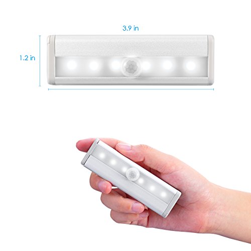 AMIR Upgraded Motion Sensing Closet Lights, 6 LED Battery Operated Wireless Night Light for Cabinet, Wardrobe, Stairs, Step Light with Magnetic Strip (White - 3 Pack)
