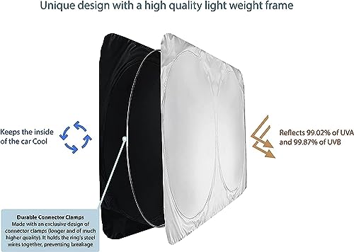 TruriM Car Windshield Sun Shade with Storage Pouch | Durable 240T Material Car Sun Visor for UV Rays and Sun Heat Protection | Car Interior Accessories for Sun Heat | Standard (64 inches x 32 inches)