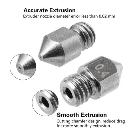 3D Printer Nozzles 5PCS, 0.4mm Tungsten Steel Alloy MK8 Nozzles for Most FDM 3D Printers Ender Series