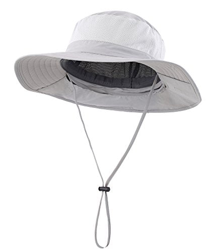 Home Prefer Mens Sun Hat with Flap Summer Neck Cover Foldable Fishing Cap Wide Brim Sun Protection Hat Light Gray