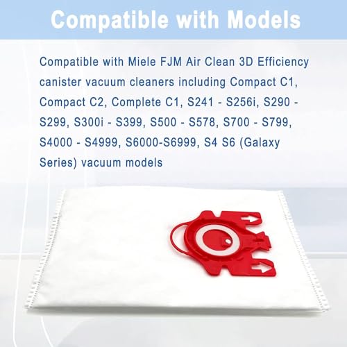 12 Pack Miele AirClean 3D FJM Vacuum Cleaner Bags Replacement Compatible with Miele Compact C2 Complete C1 Compact C1 S246-S256i, S300,S500 S700,S4000 and S6000 Series canister vacuums,Part