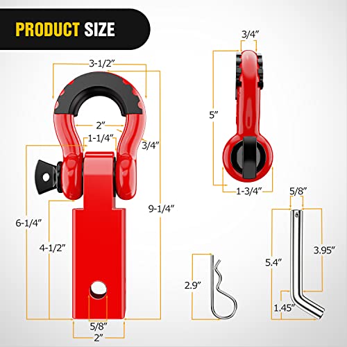 Nilight Shackle Hitch Receiver 2Inch 45000 LBs Breaking Strength 3/4" D Ring Shackle w/Trailer Hitch Pin Heavy Duty Solid Recovery Towing Kit for Trucks Jeeps Off Road