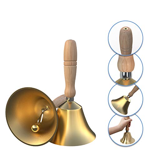 Hand Bell - Hand Call Bell with Brass Solid Wood Handle,Very Loud Handbell，3.15 Inch Large Hand Bell ，Hand Bells for Kids and Adults, Used for Weddings, School Classroom，Service and Game