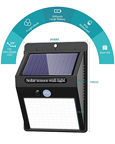 6 Pack Solar Lights Outdoor, 3 Modes/100LED Solar Security Lights Wireless IP65 Waterproof Solar Motion Lights Outdoor Solar Wall Lights Outdoor Lights for Front Door, Backyard, Garage, Deck…