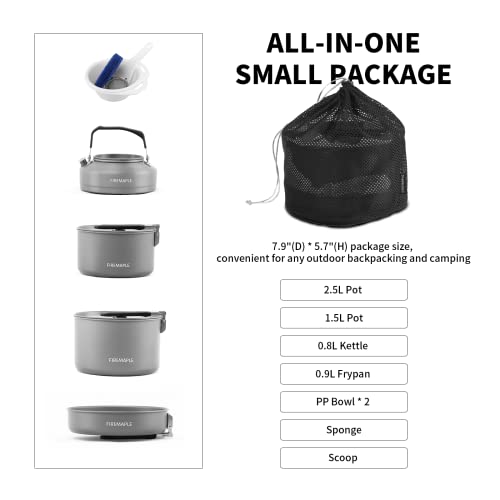Fire-Maple Feast 4 Camping Cooking Set | Outdoor Cookware Kit with Ultralight Pot Kettle Pan for 4 People Camping Picnic Hiking BBQ