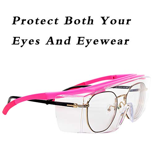 (Pink) - BHTOP Safety Glasses Protective Eye Wear L010 Clear Lens Anti-Fog Goggles Over-Spec Glasses in Pink