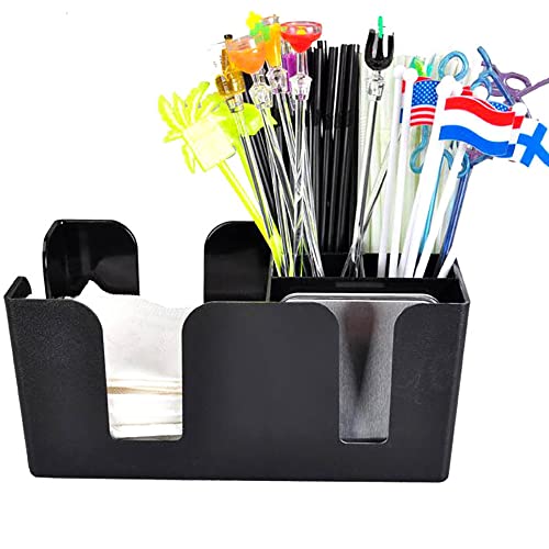 Plastic Bar Caddy, Black Classic Bar Organiser, Bar Condiment Caddy, Table Tidy Storage for Napkin, Straw, Cocktail Stirrers