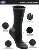 Dickies Women's Dritech Advanced Moisture Wicking Crew Sock (6/12 Packs), Black Assorted (6 Pairs), 6-9