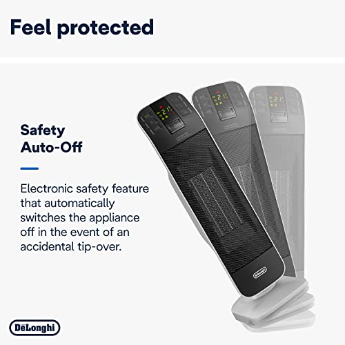 De'Longhi Bend Line Tower Fan Heater HFX65V20, 2000W with Silent Operation, Remote Control, Ceramic Technology,Black