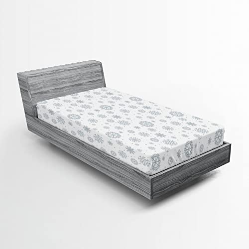 Ambesonne Winter Fitted Sheet Set, Pattern Ornate Snowflake Motifs and Dots Retro Christmas Inspired Repetitive, Decorative Bedding All-Round Elastic Pocket 2 Pcs, Twin XL Size, Pale Grey