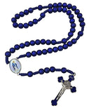 TALISMAN4U Deep Blue Rosary Beads Catholic Prayer Necklace with Saint Benedict Crucifix Our Lady of Grace Medal Religious Gift Rosary Pouch, Acrylic, No Gemstone