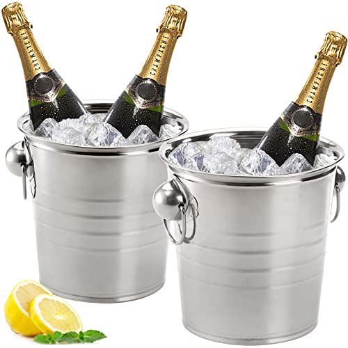 ZENFUN 2 Pack 3 Quart Ice Bucket with Handles, Ice Bucket with Lid, Galvanized Metal Beverage Tub with Handles, Drink and Wine Chiller for Bar, Party, BBQ, Great for Indoor and Outdoor Use