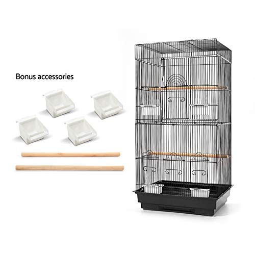 i.Pet Bird Cage 47 x 36 x 88cm Guinea Pig Pet Birds Parrot Ferret Cages Aviary House Budgie Finch Canary Stand Toys,Black 2 Perch + Slide-Out Removable Tray