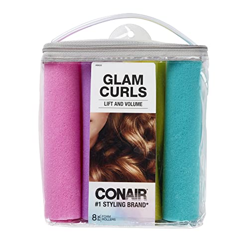 Conair Foam Hair Rollers for Big Loop Curls, Hair Rollers, Hair Curlers in Assorted Sizes, 8 Count