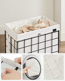 SONGMICS 90L Laundry Basket, Collapsible Washing Basket, Laundry Hamper, Removable and Washable Bag, Metal Wire Frame, for Bedroom Bathroom, Black and White LCB190W01