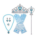 AUTOWT Princess Dress Up Accessories Set, 6 Pieces Frozen Costume for Girls Elsa Princess Cosplay with Blue Crown Tiara Necklace Ring Earring Magic Wand Gloves for Kids