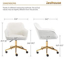 Zesthouse Boucle Home Office Chair Modern Desk Chair with Wheels, White Vanity Chair for Girls Women, Upholstered Swivel Armchair for Bedroom, Height Adjustable Computer Task Chair, Gold Base