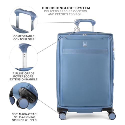 Travelpro VersaPack+ Lightweight Softside Expandable Checked Luggage, 8 Spinner Suitcase, TSA Lock, Men and Women, Checked Medium 25-Inch, Elemental Blue, Elemental Blue, Checked Medium 25-Inch,