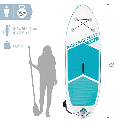 Intex Aqua Quest 240 Youth Inflatable Stand Up Beach Paddle/Surf Board Set