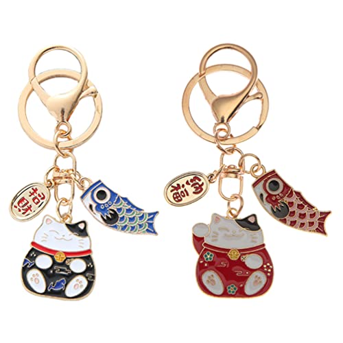 TOYANDONA 2pcs Japanese Lucky Cat Keychain Cute Maneki Neko Key Ring Chinese Fortune Pendants Keychain Bag Purse Charm Ornament for Wealth Gifts Blue Red
