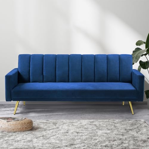 LEVEDE 3 Seater Sofa Bed Convertible, Velvet Loveseat Sofa Couch, Recliner Sofa Lounge with 3 Adjustable Backrest Positions, Spare Bed for Guest, Load Up to 220kg (197cm, Blue)