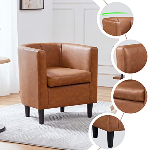 Yaheetech Accent Chair, PU Leather, Modern and Comfortable Armchairs, Upholstered Barrel Sofa Chair for Living Room Bedroom Waiting Room, 2PCS, Brown