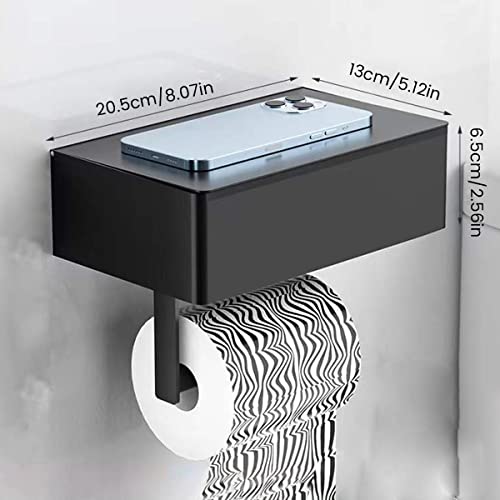 Toilet Paper Holder Stainless Steel Wall Mounted Roll Paper Holder Hidden Wipe Storage Holder with Shelf Cellphone Display for Home Bathroom Kitchen Washroom Hotel