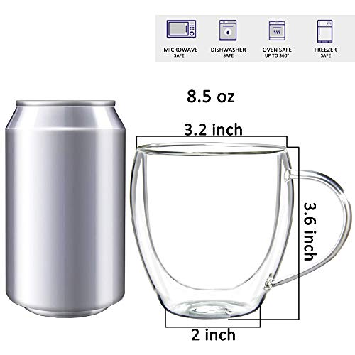 Youngever 2 Pack 250ML Glass Coffee Cups, Espresso Cups, Double Wall Thermo Insulated Coffee Cups, Glass Coffee Mugs