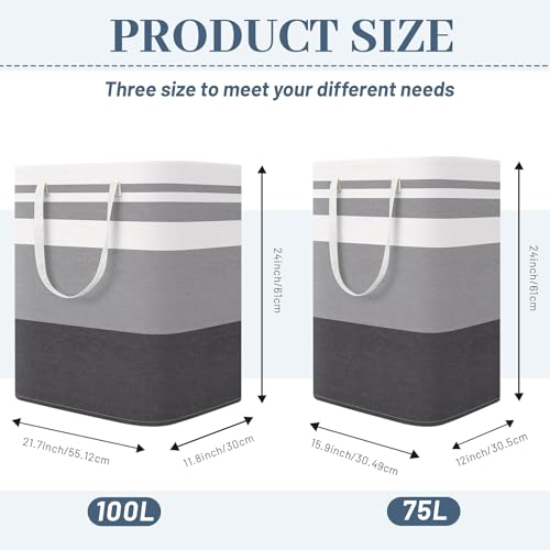 DAWNTREES Laundry Basket, 2-Pack 75L Waterproof Laundry Hamper, Collapsible Laundry Bag with Extended Handles, Laundry Room Organization Laundry Baskets for Laundry Clothes Toys