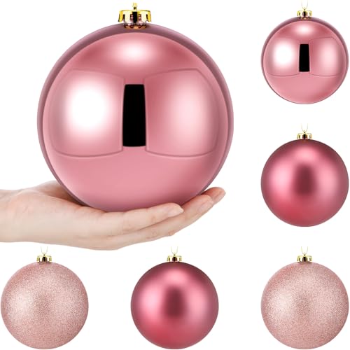 Wettarn 6 Pieces Large 6" Christmas Balls Christmas Tree Decoration Ornaments Shatterproof Balls for Birthday Easter Valentine Wedding Decorations 4th of July Memorial Day(Rose Gold Mix)