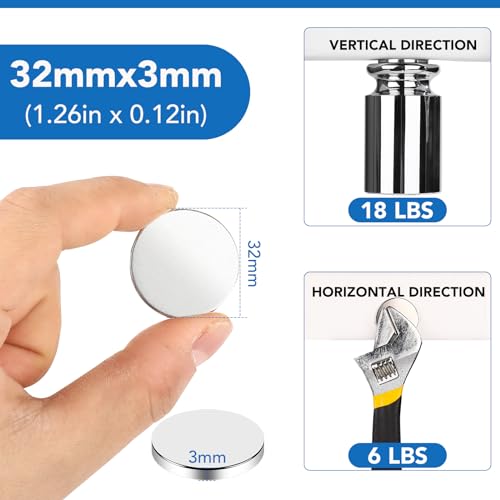 Strong Neodymium Disc Magnets 50% Stronger Than N35 Rare Earth Magnets - 1.26" D x 1/8" H, Pack of 12