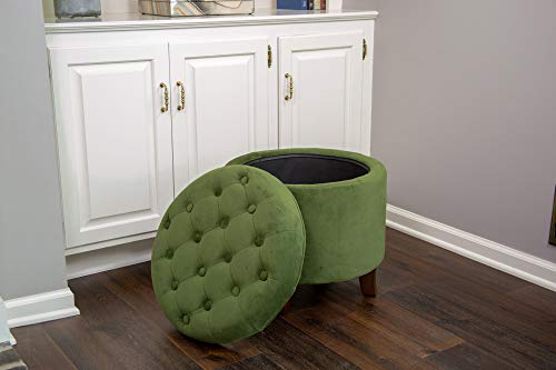 HomePop K6171-B228 Velvet Round Storage, Ottoman, Green