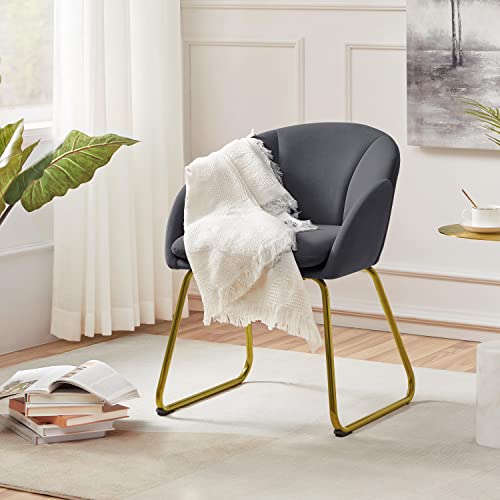 Yaheetech Flower Shape Velvet Armchair, Modern Side Chair Vanity Chair with Golden Metal Legs for Living Room/Dressing Room/Bedroom/Home Office/Kitchen, Dark Gray