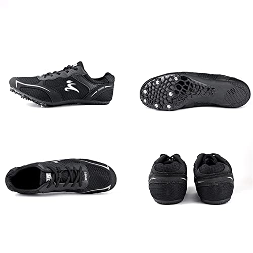 ZHENSI Track and Field Shoes Kids Adult Sprint Spikes Shoes Mesh Lightweight Buffer Unisex,Black,9.5