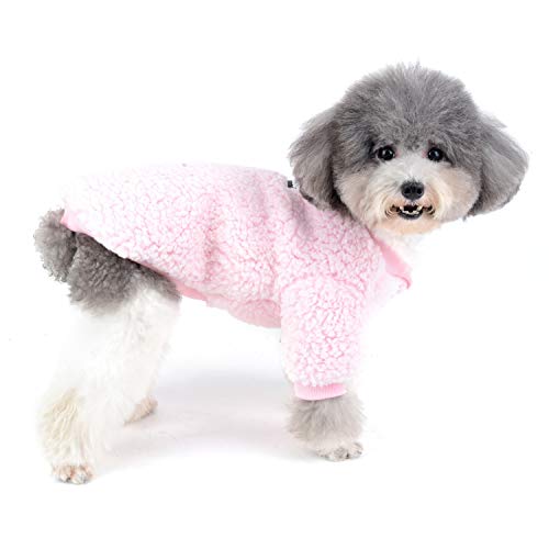 ZUNEA Small Dog Clothes Coat Winter Fleece Warm Puppy Jacket Apparel Chihuahua Sweater Clothing Pet Cat Doggie Boys Girls Jumper Pink S