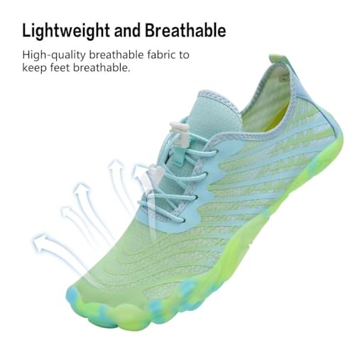WateLves Water Shoes for Men Women Barefoot Quick-Dry Aqua Sock Outdoor Athletic Sport Shoes Kayaking Boating Hiking Surfing Walking, Blue/Green, 10 Women/9 Men