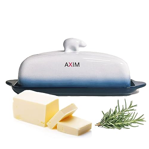 AXIM Butter Dish with Lid,Porcelain Butter Dishes with Handle Cover,Butter Tray Container Keeper Perfect for East West Coast Butter (Bear)