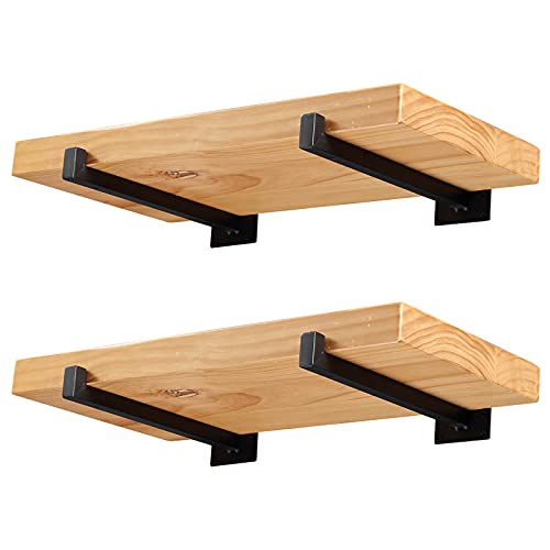 Heavy Duty Industrial Black Shelf Brackets, 14" Floating Metal Shelving Supports with Lip, Wall Mounted Retro Shelves Hardware Brace for DIY Decor or Custom Wall Shelving, 4 Pack