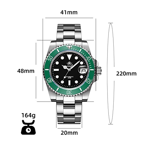 ADDIESDIVE Dive Automatic Watch for Men Diver 200m Underwater Watches NH35A Stainless Steel Bracelet, Black Green, 164g, Bracelet