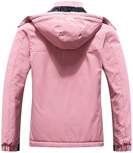 Women's Mountain Waterproof Ski Jacket Windproof Rain Windbreaker Winter Warm Hooded Snow Coat, Pink, Small