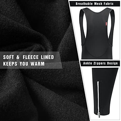 qualidyne Men's Cycling Bib Tights 3D Padded Winter Thermal Cold Weather Bike Bib Pants Biking Bicycle Long Leggings
