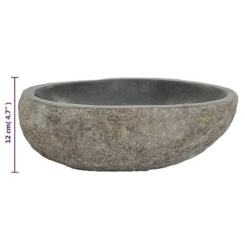 vidaXL Oval-Shaped Wash Basin Natural River Stone Taupe - Sink for Bathroom, Washroom with Polished Inner Surface and Drain Hole