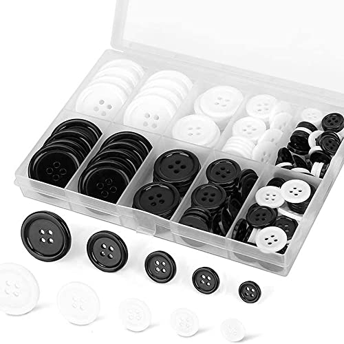 160Pcs Round Sewing Buttons, Black White Shirt Clothing Buttons for Variety Clothing Sewing, Pillow Cases Sewing with Storage Box